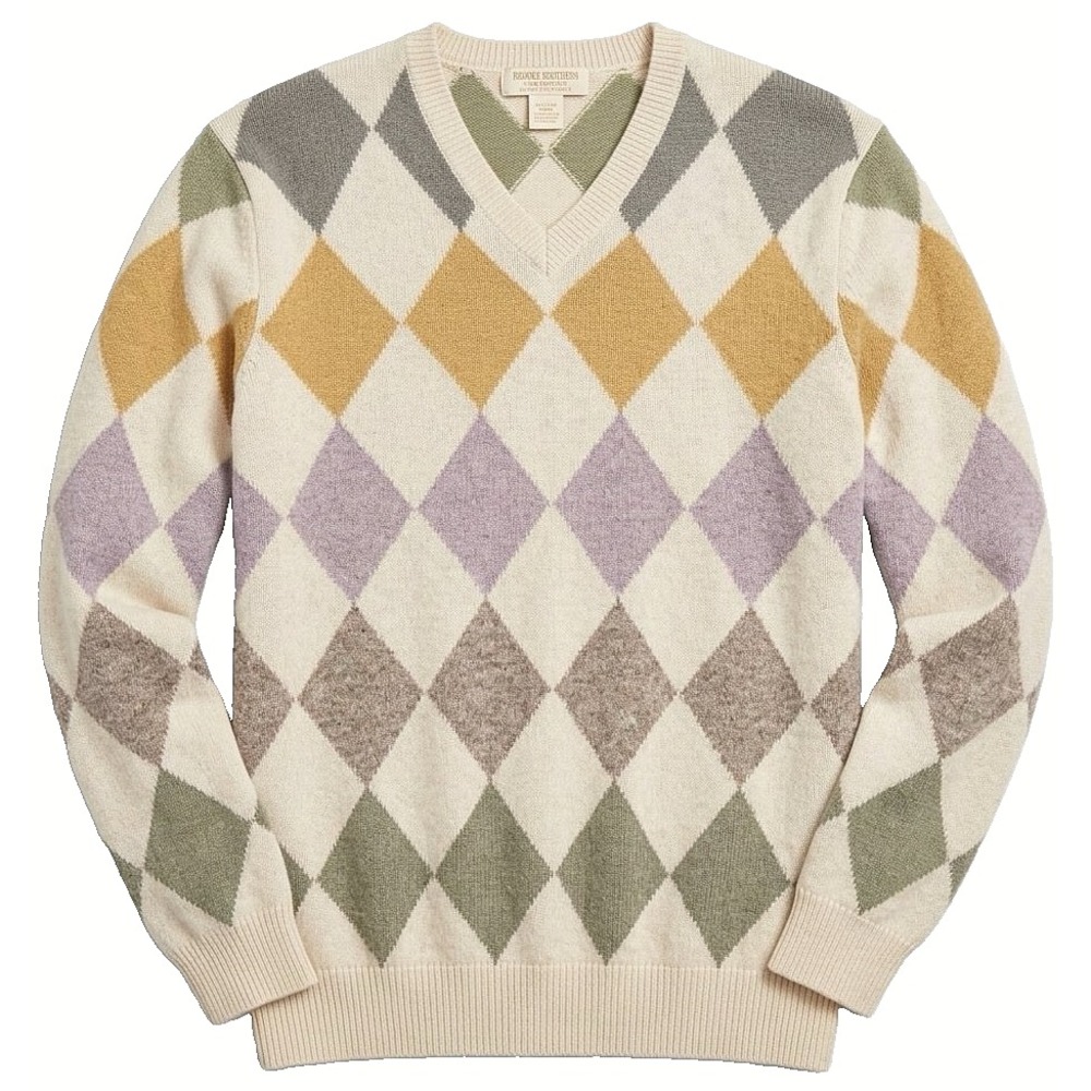 Vintage Brooks Brothers Lambswool Argyle V-Neck Sweater Small Beige Ivy Preppy